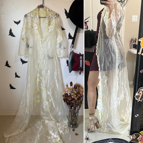 Vintage beautiful elegant sheer boho long duster - Picture 5 of 16